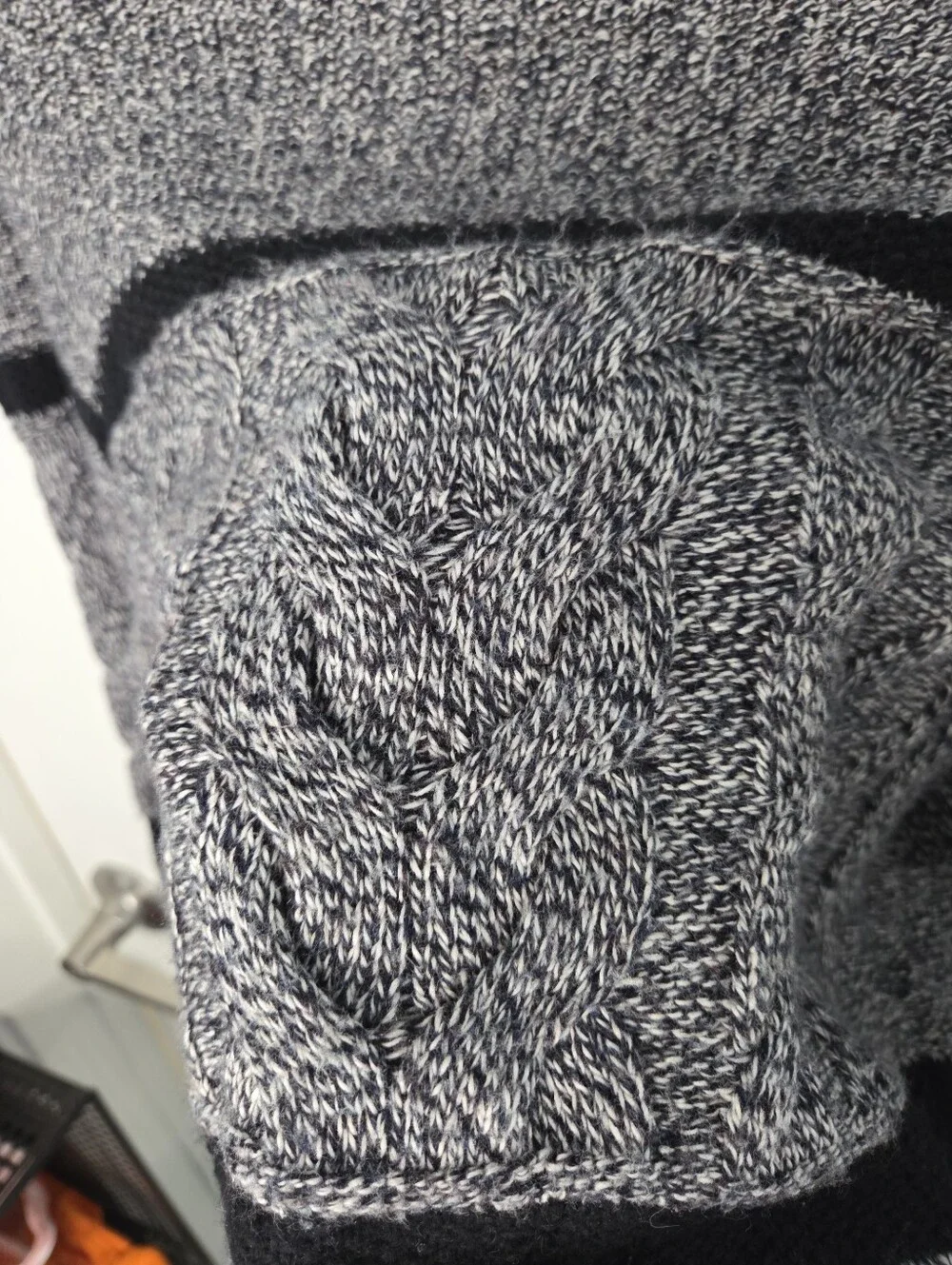Madewell Women's Medium Marled Gray & Black Striped Cable Knit Pullover Sweater